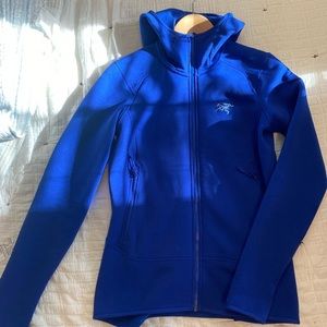Blue fleece arcteryx  jacket. Very soft and comfortable